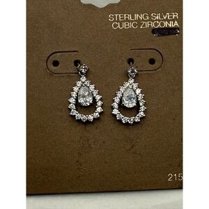 Sterling Silver Cubic Zirconia CZ‎ Teardrop Dangle Earrings Bridal Wedding